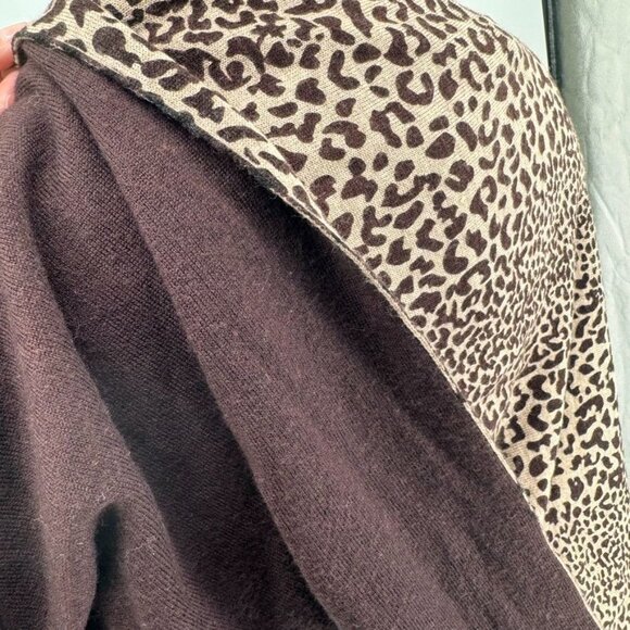 Scarf Wrap Marino wool Leopard Print Poncho Brownreversible 26 X 60 - Picture 12 of 13